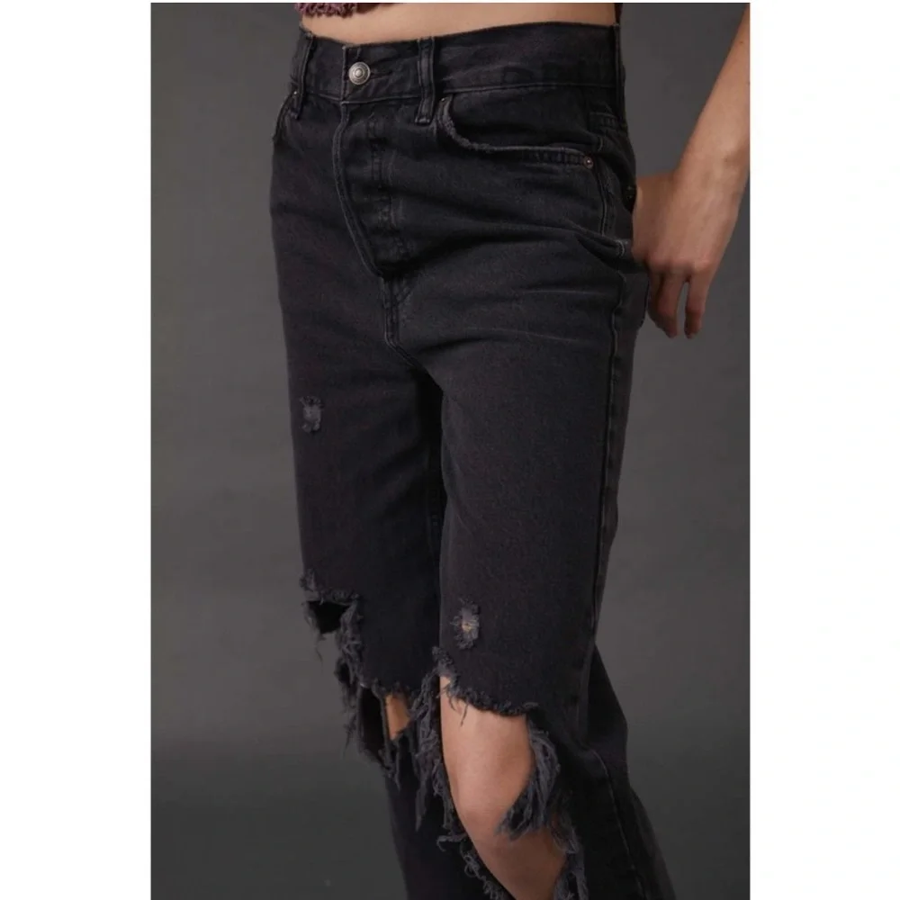 Free People Black High-Rise Distressed Jeans (Lasso)